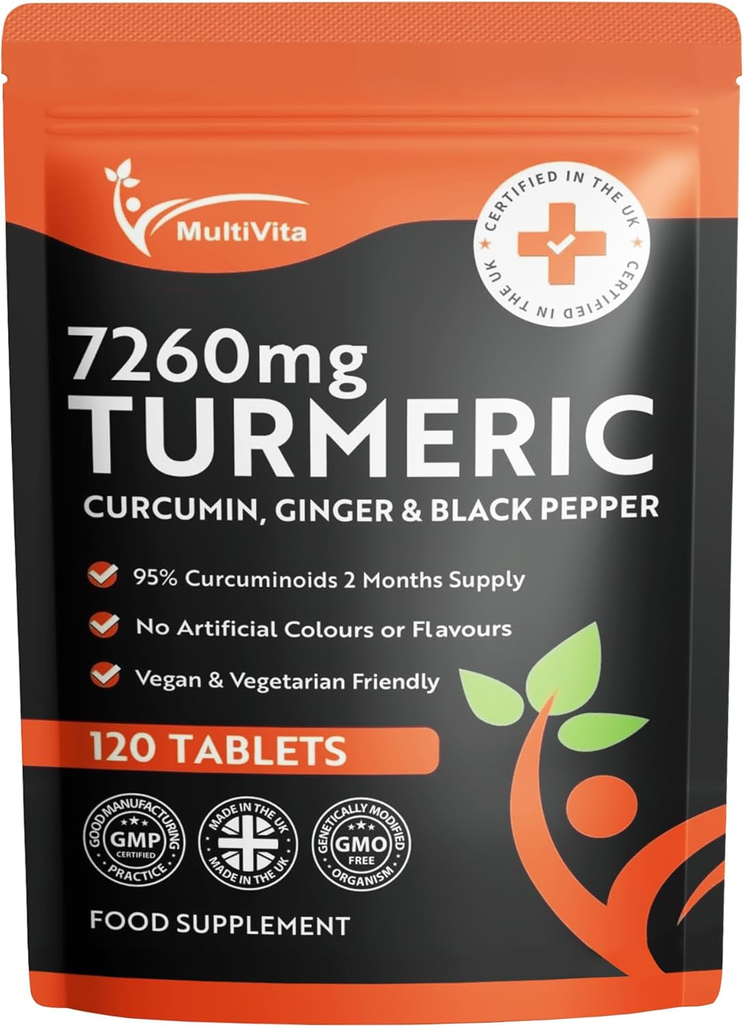 Turmeric Curcumin Tablets 7,260Mg per Serving - 95% Curcuminoids 2 Months Supply - with Ginger & Active Curcumin Including Black Pepper to Aid Absorption - High Strength Tumeric Supplement - Vegan UK