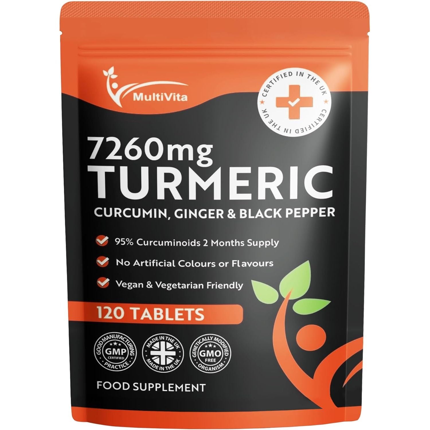 Turmeric Curcumin Tablets 7,260Mg per Serving - 95% Curcuminoids 2 Months Supply - with Ginger & Active Curcumin Including Black Pepper to Aid Absorption - High Strength Tumeric Supplement - Vegan UK