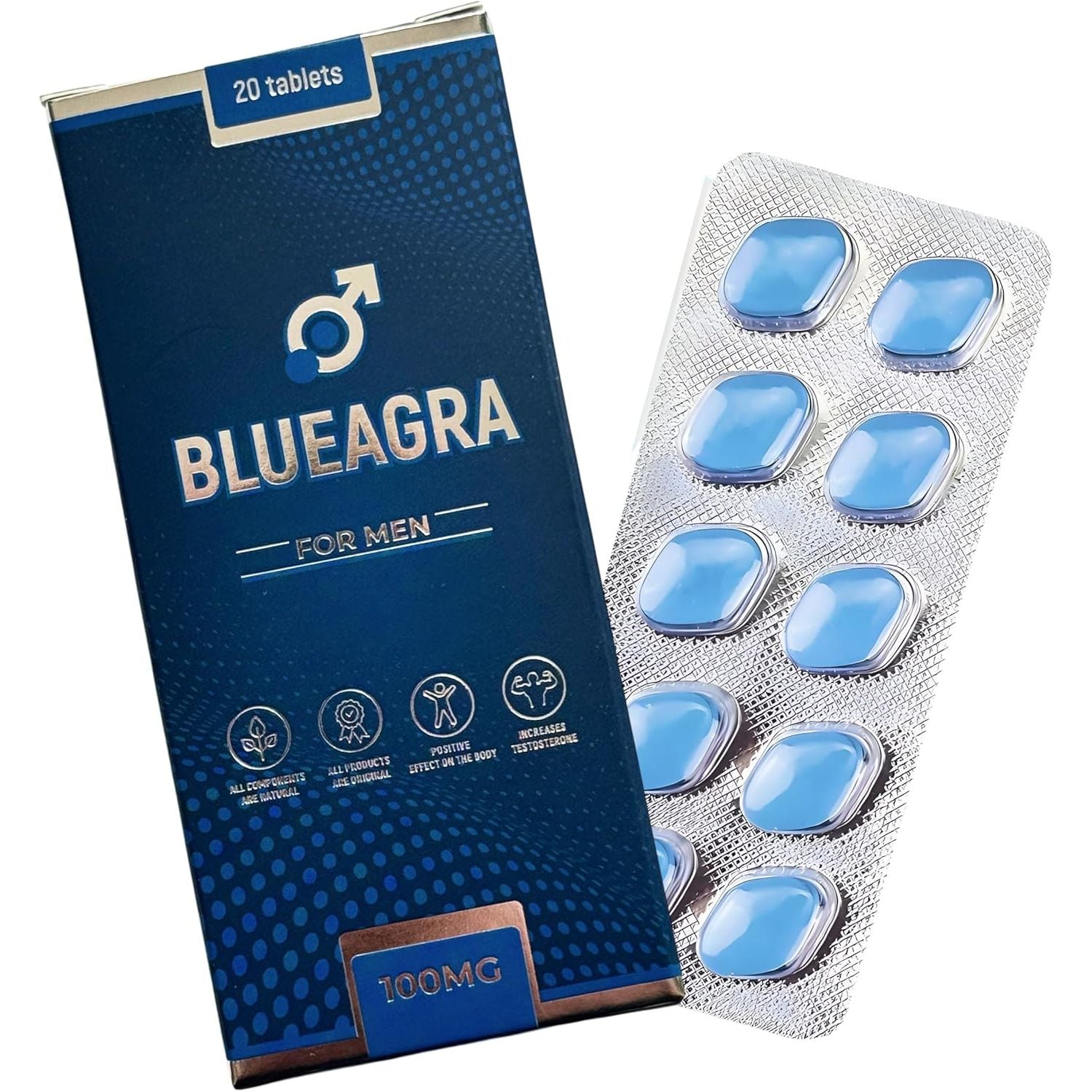 Blueagra Ginseng Tablets for Men – 20 Count | 100 Mg per Tablet | Natural Vitality & Stamina Support | Mineral Complex | Fast Acting | Made in UK