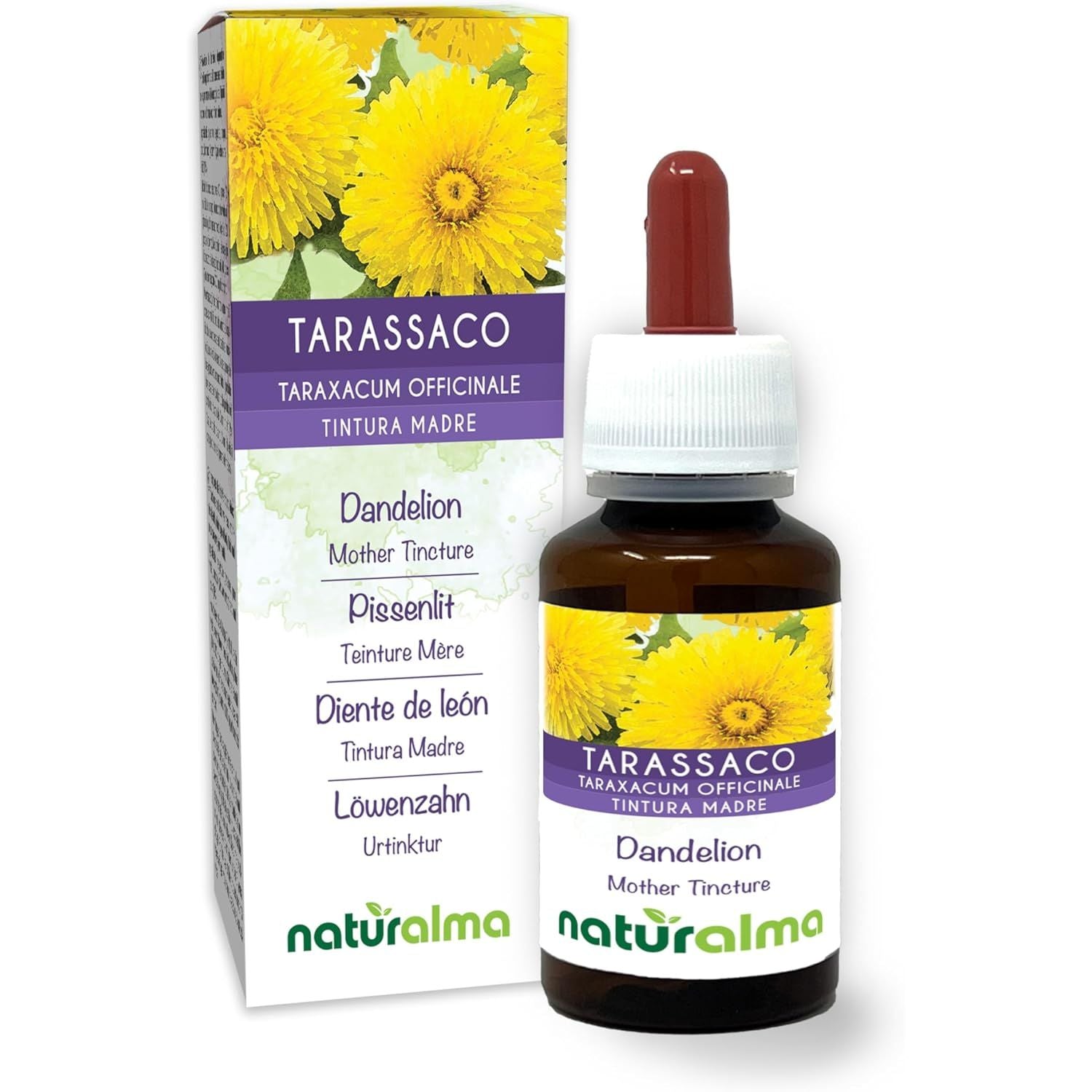Dandelion (Taraxacum Officinale) Roots and Leaves Alcohol-Free Mother Tincture Naturalma - Liquid Extract Drops 60 Ml - Food Supplement - Vegan