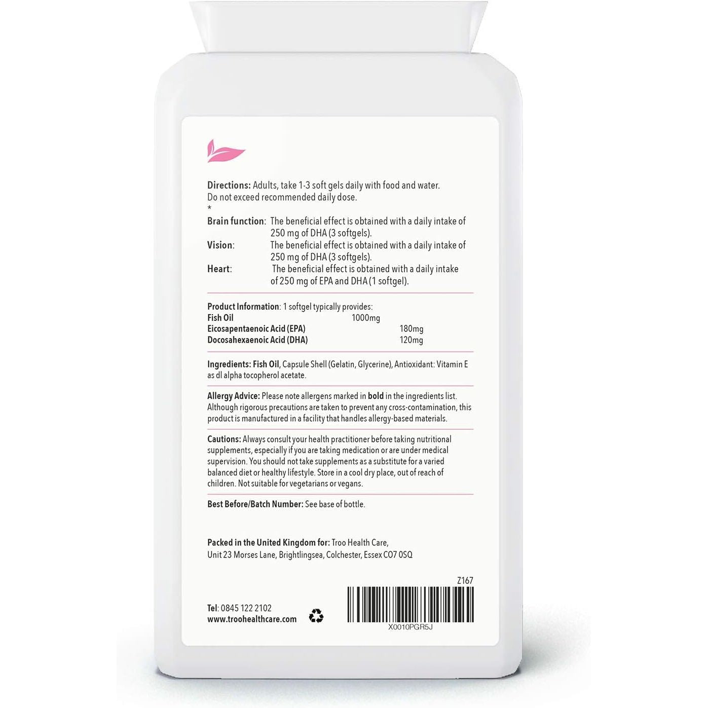 Troo Health Care Omega 3 Fish Oils 1000Mg 90 Capsules | High Strength Daily Omega 3 Fatty Acid Supplement with DHA and EPA | UK Manufactured to GMP Standards