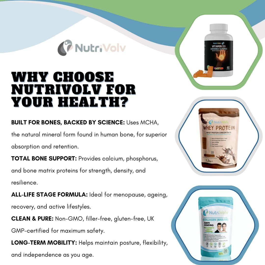 Calcium Hydroxyapatite | 120 Capsules | MCHA - Microcrystalline Hydroxyapatite | Healthy Bones & Teeth | 500Mg Elemental Calcium per 2 Capsule Dose | Most Bioavailable Form | by Nutrivolv