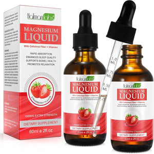 Magnesium Glycinate Liquid Drops,Liquid Complex with Magnesium Glycinate,Taurate,Cellulose Fiber,Bromelain,Vitamin B6,C,D and Zinc, Strawberry Flavor, 2 Fl Oz