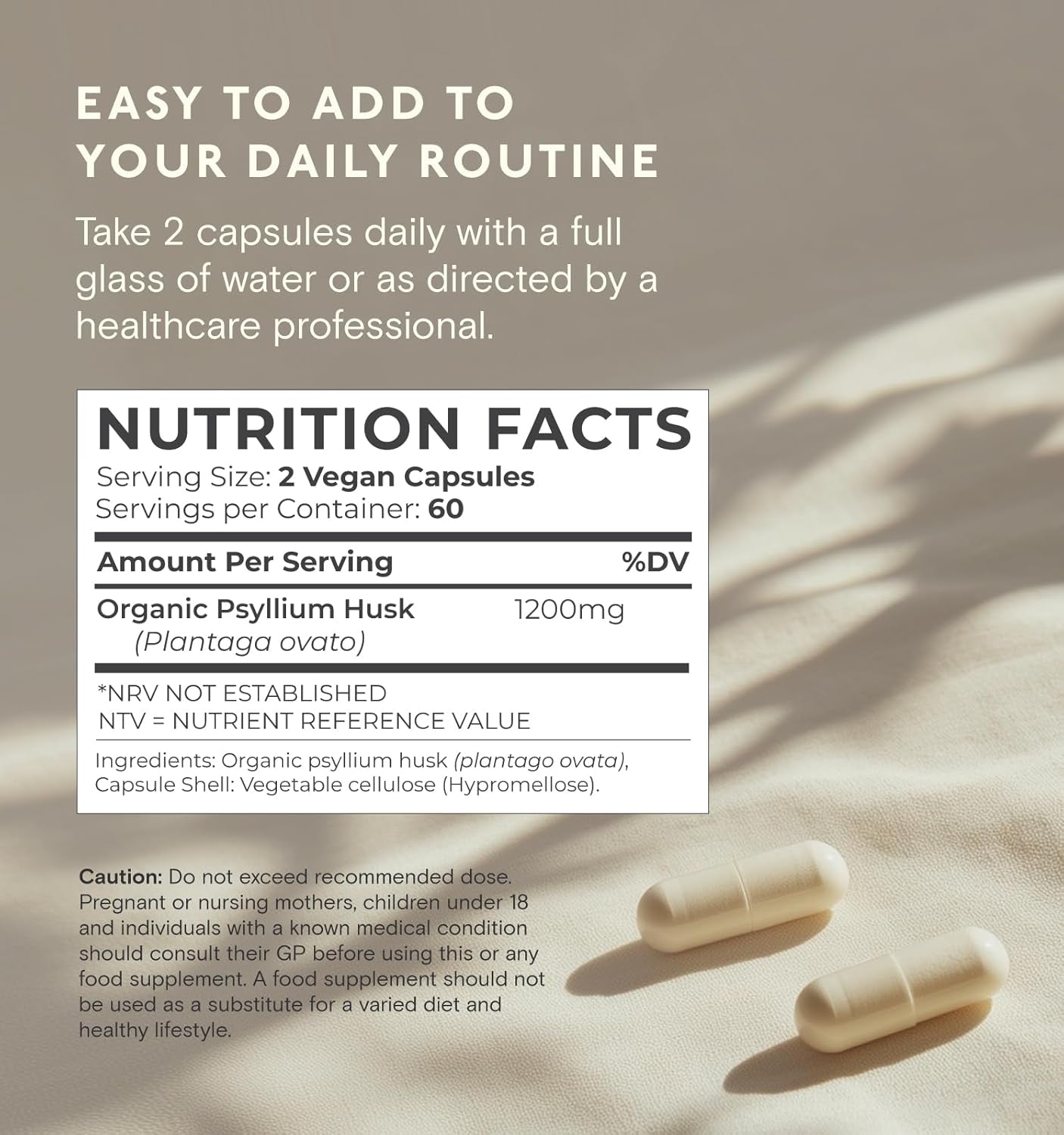 London Herbs Organic Psyllium Husk Capsules 1200Mg | High Strength Psyllium Husk Fibre Supplement | 120 Vegan Capsules | Daily Soluble Fibre Supplement