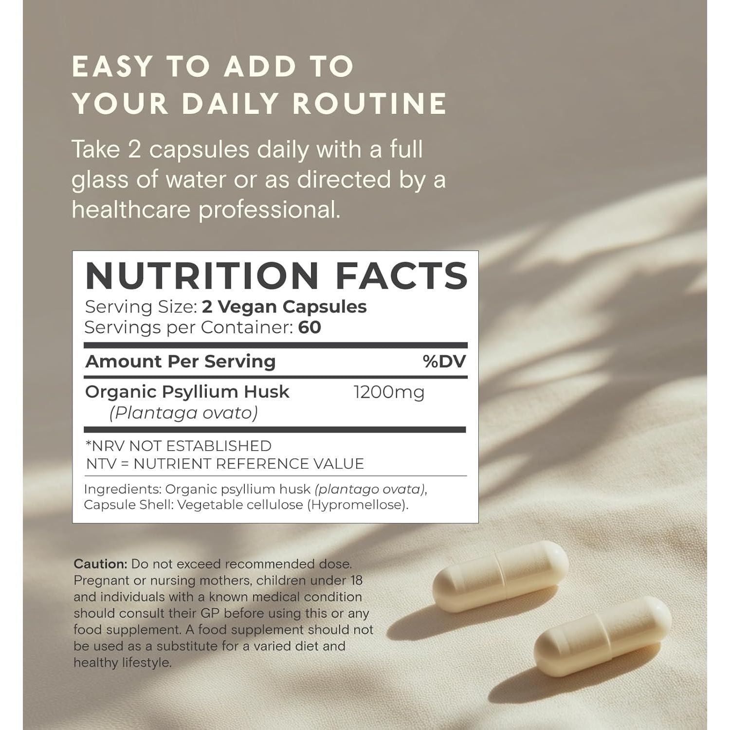 London Herbs Organic Psyllium Husk Capsules 1200Mg | High Strength Psyllium Husk Fibre Supplement | 120 Vegan Capsules | Daily Soluble Fibre Supplement