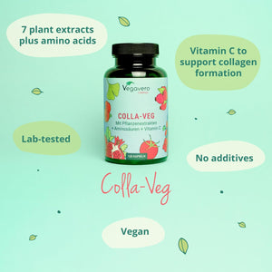 Vegavero Vegan Collagen Supplement 2000 Mg | Complex with L-Lysine, L-Proline, Vitamin C (Acerola) & Superfoods Extracts | NO Additives, Lab-Tested | 120 Capsules