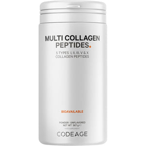 Codeage Multi Collagen Protein Powder Peptides, 2-Month Supply, Hydrolyzed, Type I, II, III, V, X Grass Fed All in One Super Bone Broth Collagen Supplement, Non-Gmo, 567 Grams