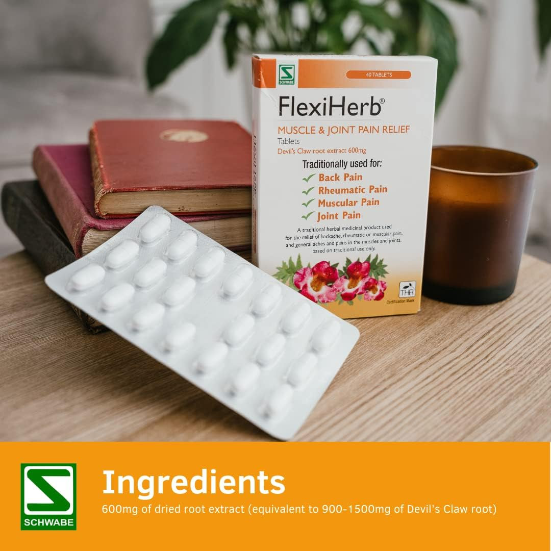 Schwabe Pharma - Flexiherb Muscle and Joint Pain Relief - Devils Claw Root Extract 600Mg - Traditionally Used for Backache, Rheumatic Pain, Muscular Pain, Joint Pain - 40 Tablets